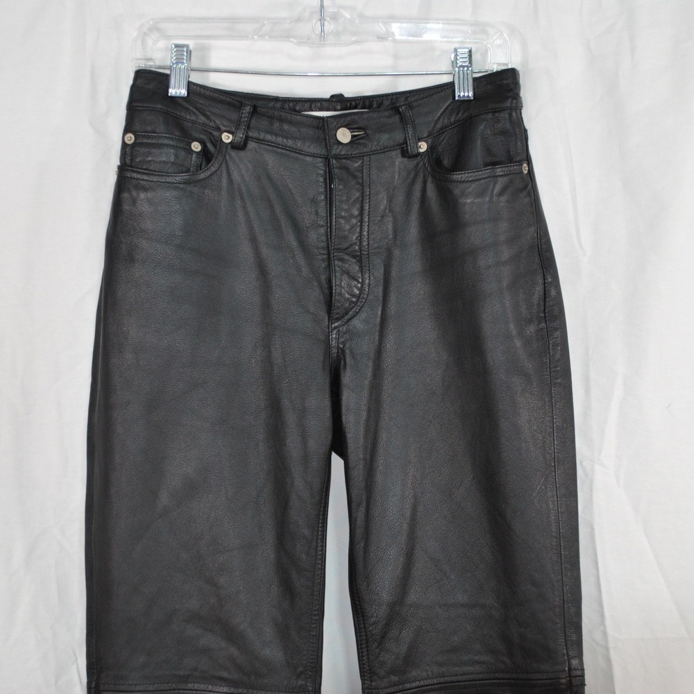 Tommy Hilfiger Pants Women 6 Black Genuine Leather Pants High Rise Y2K Vtg Biker